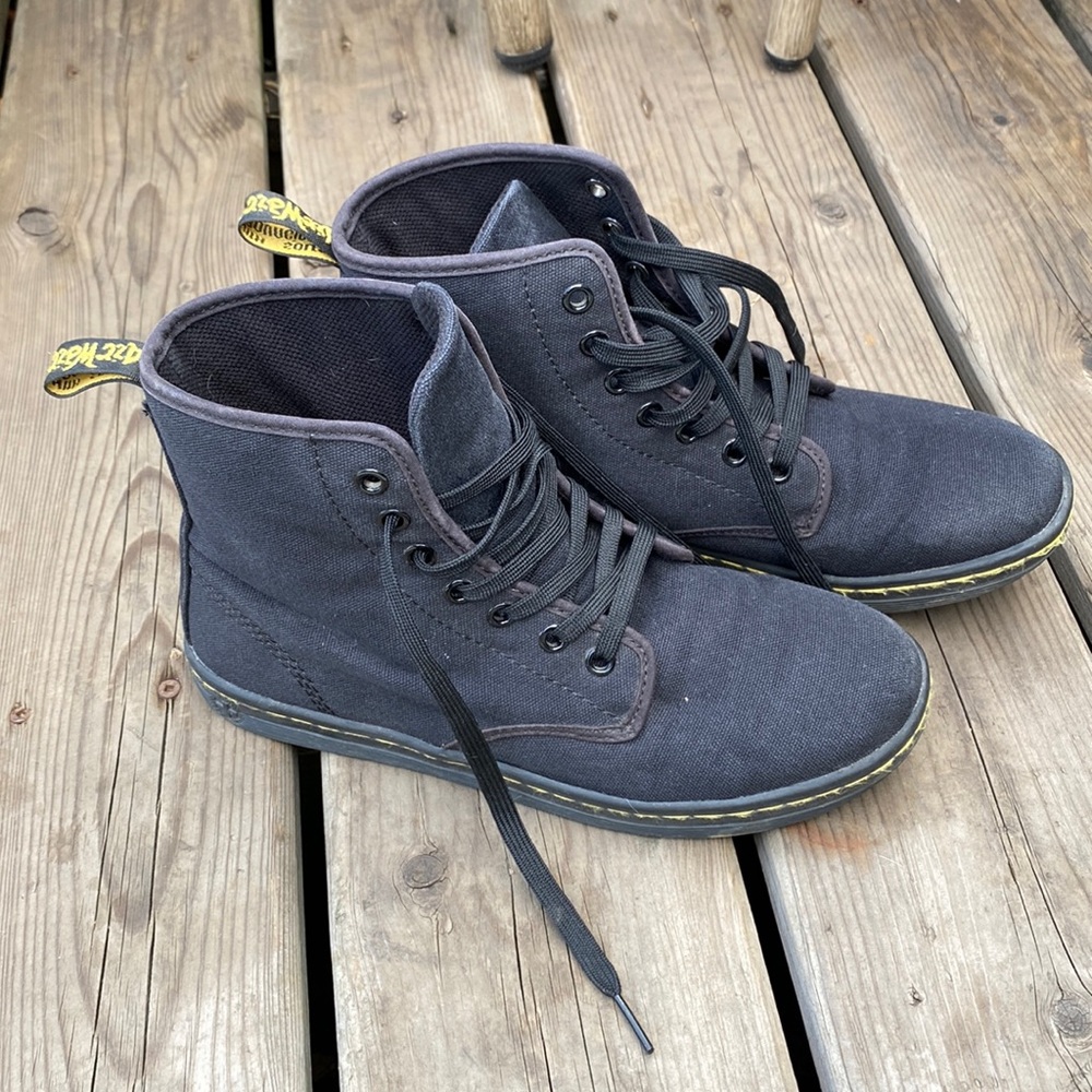 Black Canvas Lace-Up Women's Ankle Boots